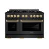 imageZLINE Autograph Edition 48 in 67 cu ft Select Double Oven Gas Range with 8 Burner Cooktop in Black Stainless Steel and Champagne Bronze Accents HGRBZ48CB