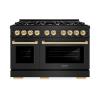 imageZLINE Autograph Edition 48 in 67 cu ft Select Double Oven Gas Range with 8 Burner Cooktop in Black Stainless Steel and Polished Gold Accents HGRBZ48G