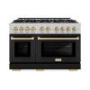 imageZLINE Autograph Edition 48 in 67 cu ft Select Double Oven Gas Range with 8 Burner Cooktop in Satin Stainless Steel with Black Matte Doors and Champagne Bronze Accents HGRSZBLM48CB