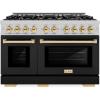 imageZLINE Autograph Edition 48 in 67 cu ft Select Double Oven Gas Range with 8 Burner Cooktop in Satin Stainless Steel with Black Matte Doors and Polished Gold Accents HGRSZBLM48G
