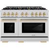 imageZLINE Autograph Edition 48 in 67 cu ft Select Double Oven Gas Range with 8 Burner Cooktop in Stainless Steel and Polished Gold Accents HGRZ48G