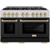 imageZLINE Autograph Edition 48 in 67 cu ft Select Double Oven Gas Range with 8 Burner Cooktop in Stainless Steel with Black Matte Doors and Champagne Bronze Accents HGRZBLM48CB