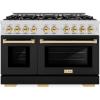 imageZLINE Autograph Edition 48 in 67 cu ft Select Double Oven Gas Range with 8 Burner Cooktop in Stainless Steel with Black Matte Doors and Polished Gold Accents HGRZBLM48G