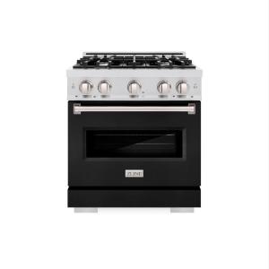 imageZLINE 30 in 42 cu ft Classic Dual Fuel Range with 4 Burner Gas Cooktop and Electric Convection Oven in Satin Stainless Steel with Black Matte Door CDRSBLM30