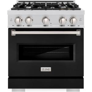 imageZLINE 30 in 42 cu ft Classic Dual Fuel Range with 4 Burner Gas Cooktop and Electric Convection Oven in Stainless Steel with Black Matte Door CDRBLM30