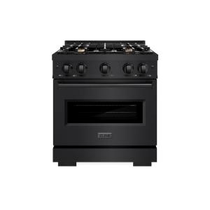 imageZLINE 30 in 42 cu ft Classic Dual Fuel Range with Gas Cooktop and Electric Convection Oven in Black Stainless Steel with 4 Brass Burners CDRBBR30