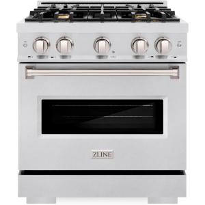 imageZLINE 30 in 42 cu ft Classic Dual Fuel Range with Gas Cooktop and Electric Convection Oven in Satin Stainless Steel with 4 Brass Burners CDRSBR30