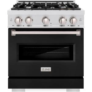 imageZLINE 30 in 42 cu ft Classic Gas Range with 4 Burner Cooktop and Convection Gas Oven in Satin Stainless Steel with Black Matte Door CGRSBLM30