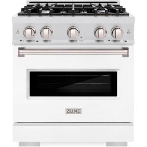 imageZLINE 30 in 42 cu ft Classic Gas Range with 4 Burner Cooktop and Convection Gas Oven in Satin Stainless Steel with White Matte Door CGRSWM30