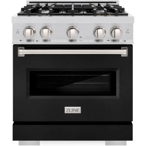 imageZLINE 30 in 42 cu ft Classic Gas Range with 4 Burner Cooktop and Convection Gas Oven in Stainless Steel with Black Matte Door CGRBLM30