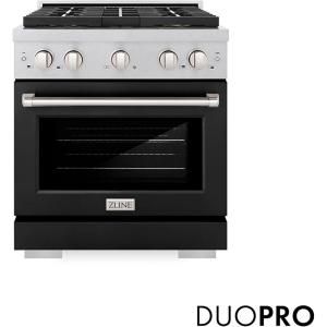 imageZLINE 30 in 42 cu ft Paramount Gas Range with 4 Burner DuoPro Cooktop and Convection Gas Oven in Satin Stainless Steel with Black Matte Door PSGRSBLM30