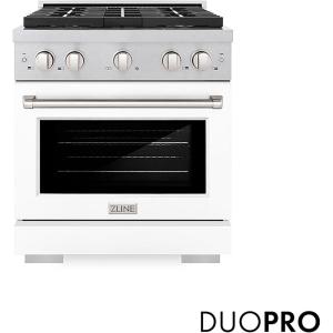 imageZLINE 30 in 42 cu ft Paramount Gas Range with 4 Burner DuoPro Cooktop and Convection Gas Oven in Satin Stainless Steel with White Matte Door PSGRSWM30