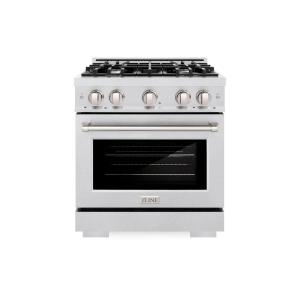 imageZLINE 30 in 42 cu ft Select Dual Fuel Range with 4 Burner Gas Cooktop and Electric Convection Oven in Satin Stainless Steel HDRS30