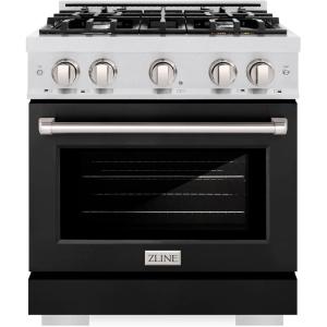imageZLINE 30 in 42 cu ft Select Dual Fuel Range with 4 Burner Gas Cooktop and Electric Convection Oven in Satin Stainless Steel with Black Matte Door HDRSBLM30