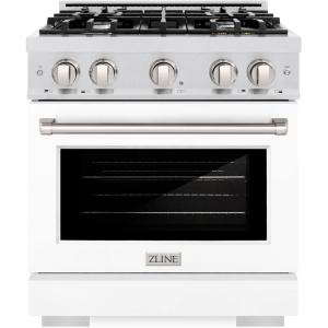 imageZLINE 30 in 42 cu ft Select Dual Fuel Range with 4 Burner Gas Cooktop and Electric Convection Oven in Satin Stainless Steel with White Matte Door HDRSWM30