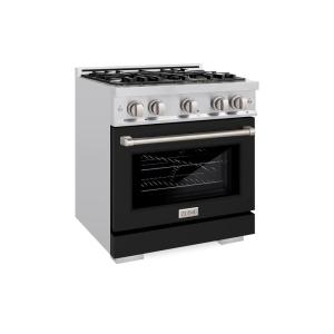 imageZLINE 30 in 42 cu ft Select Dual Fuel Range with 4 Burner Gas Cooktop and Electric Convection Oven in Stainless Steel with Black Matte Door HDRBLM30