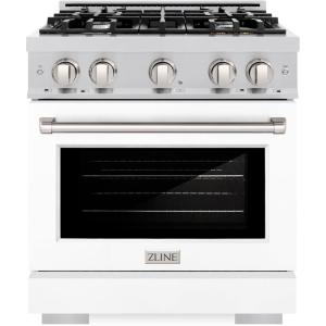 imageZLINE 30 in 42 cu ft Select Dual Fuel Range with 4 Burner Gas Cooktop and Electric Convection Oven in Stainless Steel with White Matte Door HDRWM30