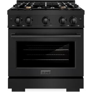 imageZLINE 30 in 42 cu ft Select Dual Fuel Range with Gas Cooktop and Electric Convection Oven in Black Stainless Steel with 4 Brass Burners HDRBBR30