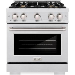 imageZLINE 30 in 42 cu ft Select Dual Fuel Range with Gas Cooktop and Electric Convection Oven in Satin Stainless Steel with 4 Brass Burners HDRSBR30