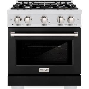 imageZLINE 30 in 42 cu ft Select Gas Range with 4 Burner Cooktop and Convection Gas Oven in Satin Stainless Steel with Black Matte Door HGRSBLM30