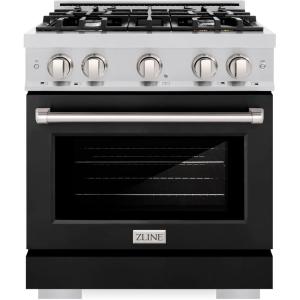 imageZLINE 30 in 42 cu ft Select Gas Range with 4 Burner Cooktop and Convection Gas Oven in Stainless Steel with Black Matte Door HGRBLM30