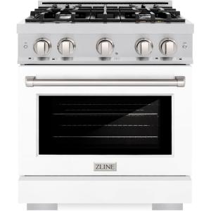 imageZLINE 30 in 42 cu ft Select Gas Range with 4 Burner Cooktop and Convection Gas Oven in Stainless Steel with White Matte Door HGRWM30