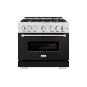 imageZLINE 36 in 52 cu ft Classic Dual Fuel Range with 6 Burner Gas Cooktop and Electric Convection Oven in Satin Stainless Steel with Black Matte Door CDRSBLM36