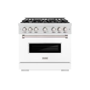 imageZLINE 36 in 52 cu ft Classic Dual Fuel Range with 6 Burner Gas Cooktop and Electric Convection Oven in Satin Stainless Steel with White Matte Door CDRSWM36
