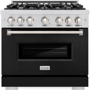 imageZLINE 36 in 52 cu ft Classic Dual Fuel Range with 6 Burner Gas Cooktop and Electric Convection Oven in Stainless Steel with Black Matte Door CDRBLM36