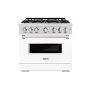 imageZLINE 36 in 52 cu ft Classic Dual Fuel Range with 6 Burner Gas Cooktop and Electric Convection Oven in Stainless Steel with White Matte Door CDRWM36