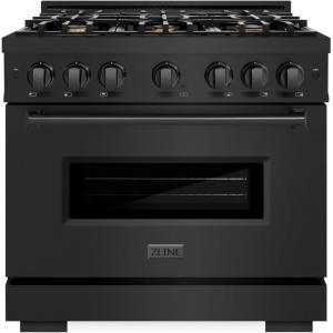 imageZLINE 36 in 52 cu ft Classic Dual Fuel Range with Gas Cooktop and Electric Convection Oven in Black Stainless Steel with 6 Brass Burners CDRBBR36