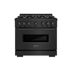 imageZLINE 36 in 52 cu ft Classic Gas Range with Convection Gas Oven in Black Stainless Steel with 6 Brass Burners CGRBBR36