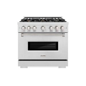 imageZLINE 36 in 52 cu ft Classic Gas Range with Convection Gas Oven in Satin Stainless Steel with 6 Brass Burners CGRSBR36