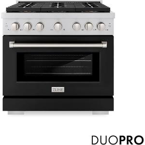 imageZLINE 36 in 52 cu ft Paramount Dual Fuel Range with 6 Burner DuoPro Cooktop and Electric Convection Oven with Black Matte Door PSDRBLM36