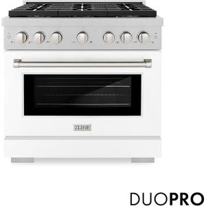 imageZLINE 36 in 52 cu ft Paramount Gas Range with 6 Burner DuoPro Cooktop and Convection Gas Oven in Satin Stainless Steel with White Matte Door PSGRSWM36