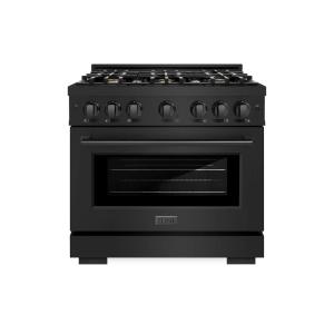 imageZLINE 36 in 52 cu ft Select Dual Fuel Range with Gas Cooktop and Electric Convection Oven in Black Stainless Steel with 6 Brass Burners HDRBBR36