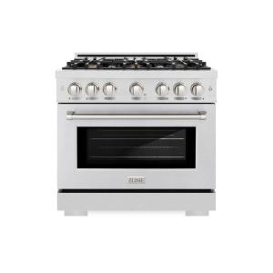 imageZLINE 36 in 52 cu ft Select Dual Fuel Range with Gas Cooktop and Electric Convection Oven in Satin Stainless Steel with 6 Brass Burners HDRSBR36