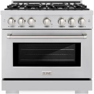 imageZLINE 36 in 52 cu ft Select Gas Range with 6 Burner Cooktop and Convection Gas Oven in Stainless Steel HGR36