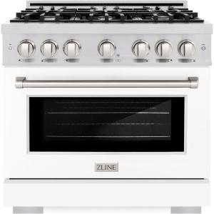 imageZLINE 36 in 52 cu ft Select Gas Range with 6 Burner Cooktop and Convection Gas Oven in Stainless Steel with White Matte Door HGRWM36