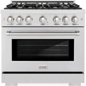 imageZLINE 36 in 52 cu ft Select Gas Range with Convection Gas Oven in Satin Stainless Steel with 6 Brass Burners HGRSBR36