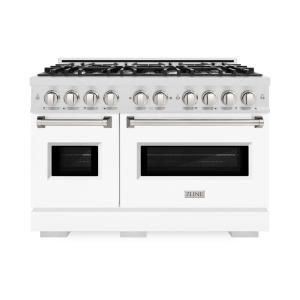 imageZLINE 48 in 67 cu ft Classic Double Oven Dual Fuel Range with 8 Burner Gas Cooktop in Satin Stainless Steel with White Matte Doors CDRSWM48