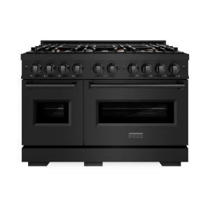 imageZLINE 48 in 67 cu ft Classic Double Oven Gas Range in Black Stainless Steel with 8 Brass Burners CGRBBR48