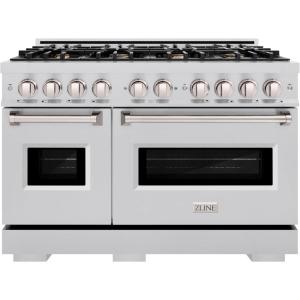 imageZLINE 48 in 67 cu ft Classic Double Oven Gas Range in Stainless Steel with 8 Brass Burners CGRBR48