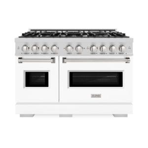 imageZLINE 48 in 67 cu ft Classic Double Oven Gas Range with 8 Burner Cooktop in Stainless Steel with White Matte Doors CGRWM48