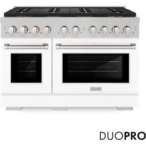 imageZLINE 48 in 67 cu ft Paramount Gas Range with 8 Burner DuoPro Cooktop and Dual Ovens in Satin Stainless Steel with White Matte Doors PSGRSWM48