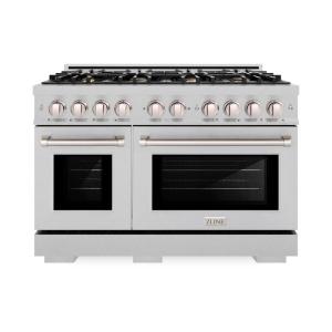 imageZLINE 48 in 67 cu ft Select Double Oven Dual Fuel Range in Satin Stainless Steel with 8 Brass Burners HDRSBR48