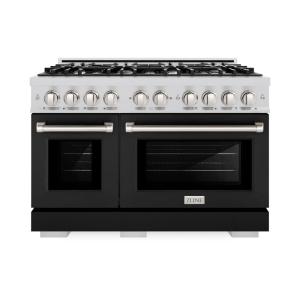 imageZLINE 48 in 67 cu ft Select Double Oven Dual Fuel Range with 8 Burner Gas Cooktop in Stainless Steel with Black Matte Doors HDRBLM48