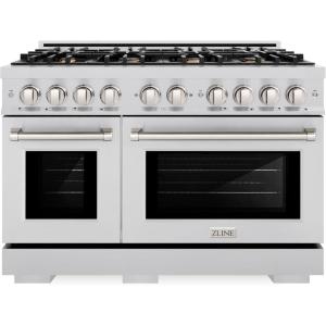 imageZLINE 48 in 67 cu ft Select Double Oven Gas Range in Stainless Steel with 8 Brass Burners HGRBR48