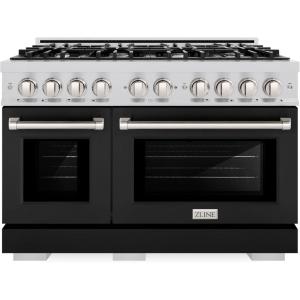imageZLINE 48 in 67 cu ft Select Double Oven Gas Range with 8 Burner Cooktop in Stainless Steel with Black Matte Doors HGRBLM48