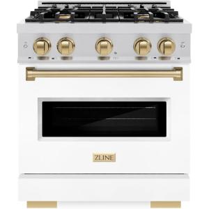 imageZLINE Autograph 30 Classic Dual Fuel Range wWhite Door amp Bronze Accents CDRZWM30CB